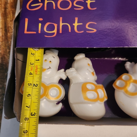 Vintage Halloween 10 Boo Ghost Blinking Indoor String Light Cover Blow Mold NOS - Picture 2 of 5